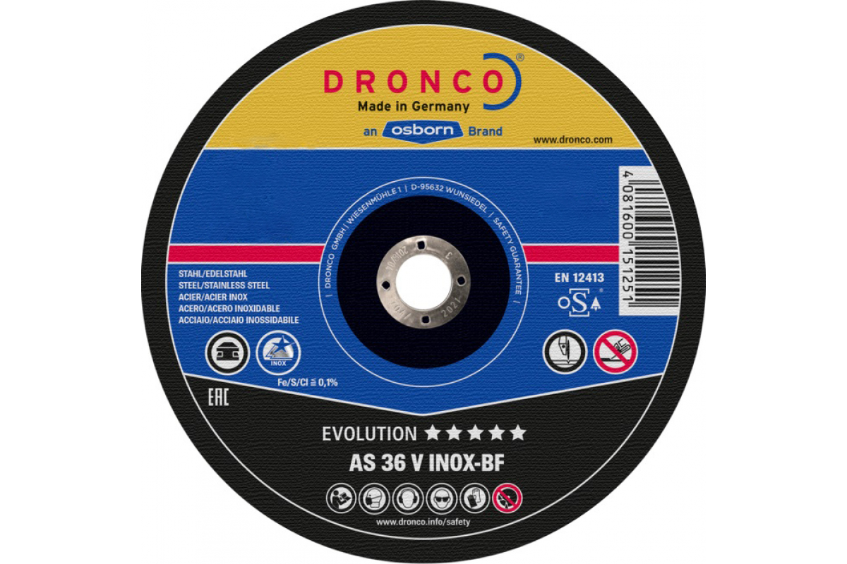 Диск отрезной по металлу Evolution AS36V (230x2.2x22.23 мм) DRONCO 1231070100