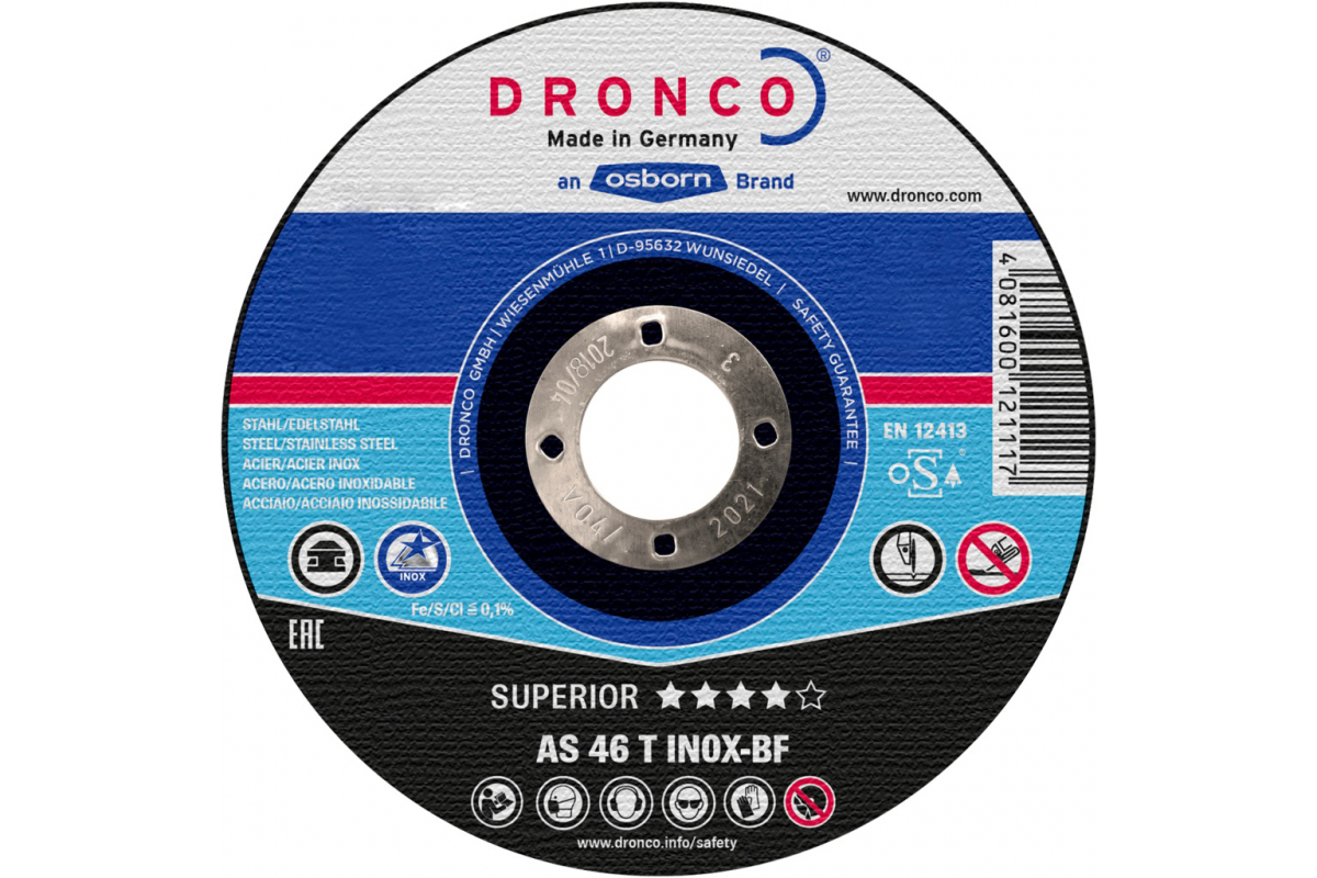 Диск отрезной по нержавейке Superior AS46T INOX (125x1.6x22.23 мм) DRONCO 1121250100