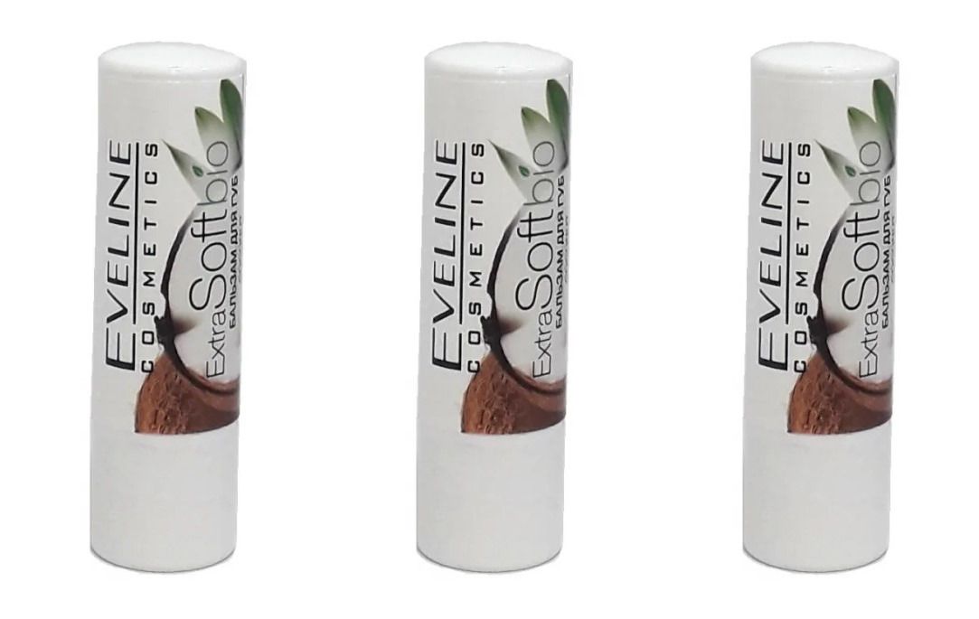 

Бальзам для губ Eveline Coconut Extra Soft Bio, 3 шт, Прозрачный