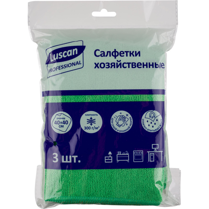 фото Салфетки хозяйственные luscan professional 300 г/м2 40 см 3 шт./уп. зеленые nobrand