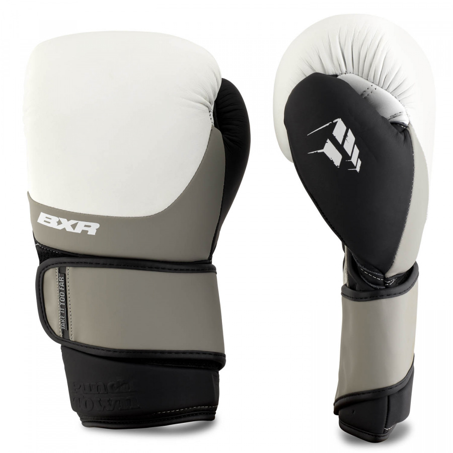 Боксерские перчатки PunchTown BXR eX2 тренировочные черно-серые, 16 унций