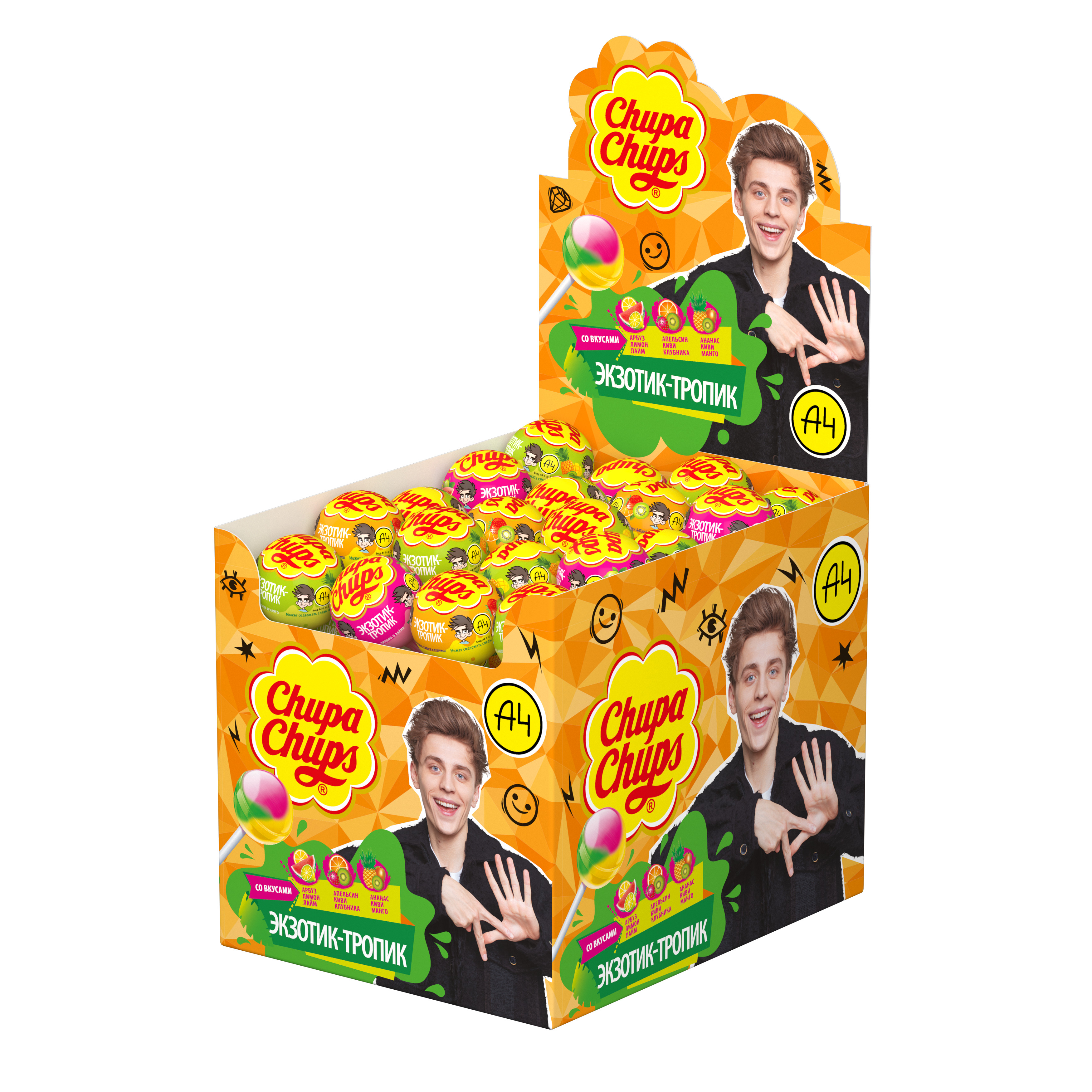 

Карамель Chupa Chups Экзотик-Тропик, с изображением Влада А4, 100 шт по 12 г