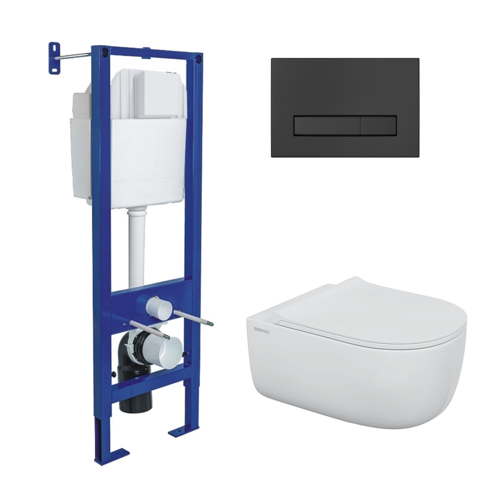 

Комплект унитаза с инсталляцией BERGES АТОМ Line кнопка черная SoftTouch,EGO XL Rimless, АТОМ Line кнопка черная SoftTouch, унитаз EGO XL Rimless, сидение дюропласт микролифт, быстросъём