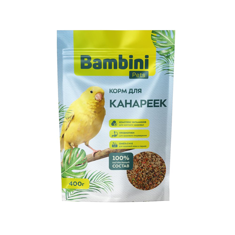 Корм для канареек Bambini Pets для здоровой кожи и перьев 400 г