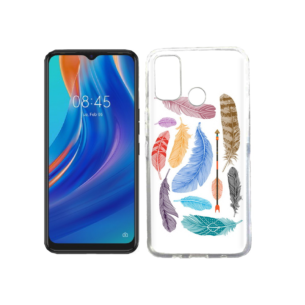 

Чехол MyPads Tocco для Tecno Spark 7T разноцветные перья, Прозрачный, Tocco