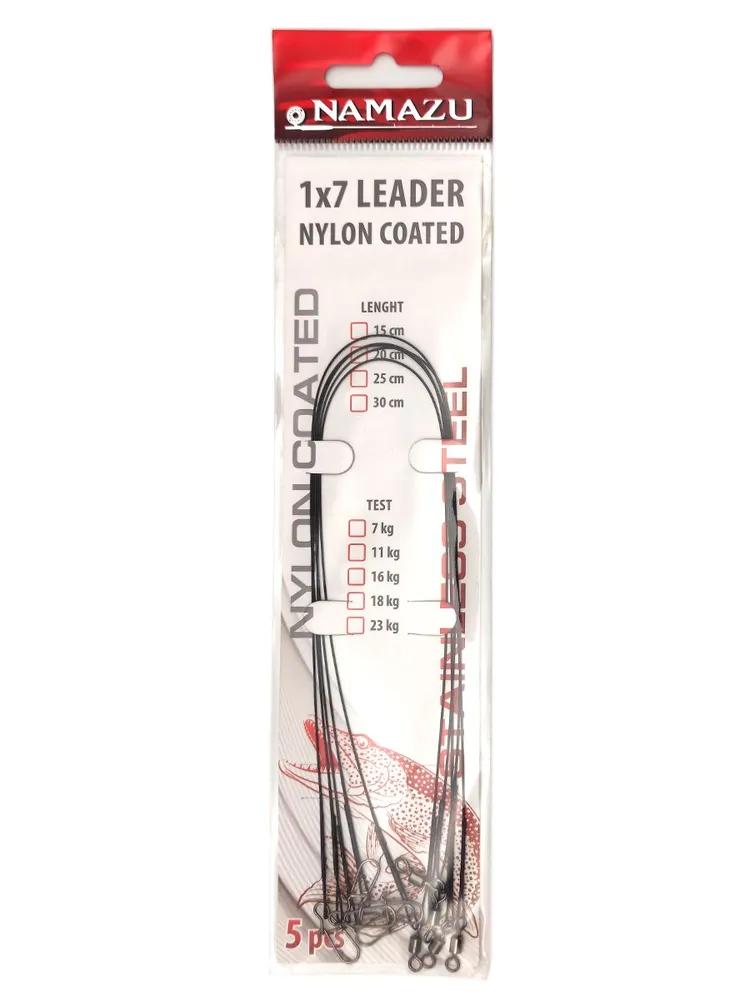 Поводок стальной NAMAZU Leader 1х7 Nylon Coated Black, d-0,24 мм, L-30 см, test- 7 кг