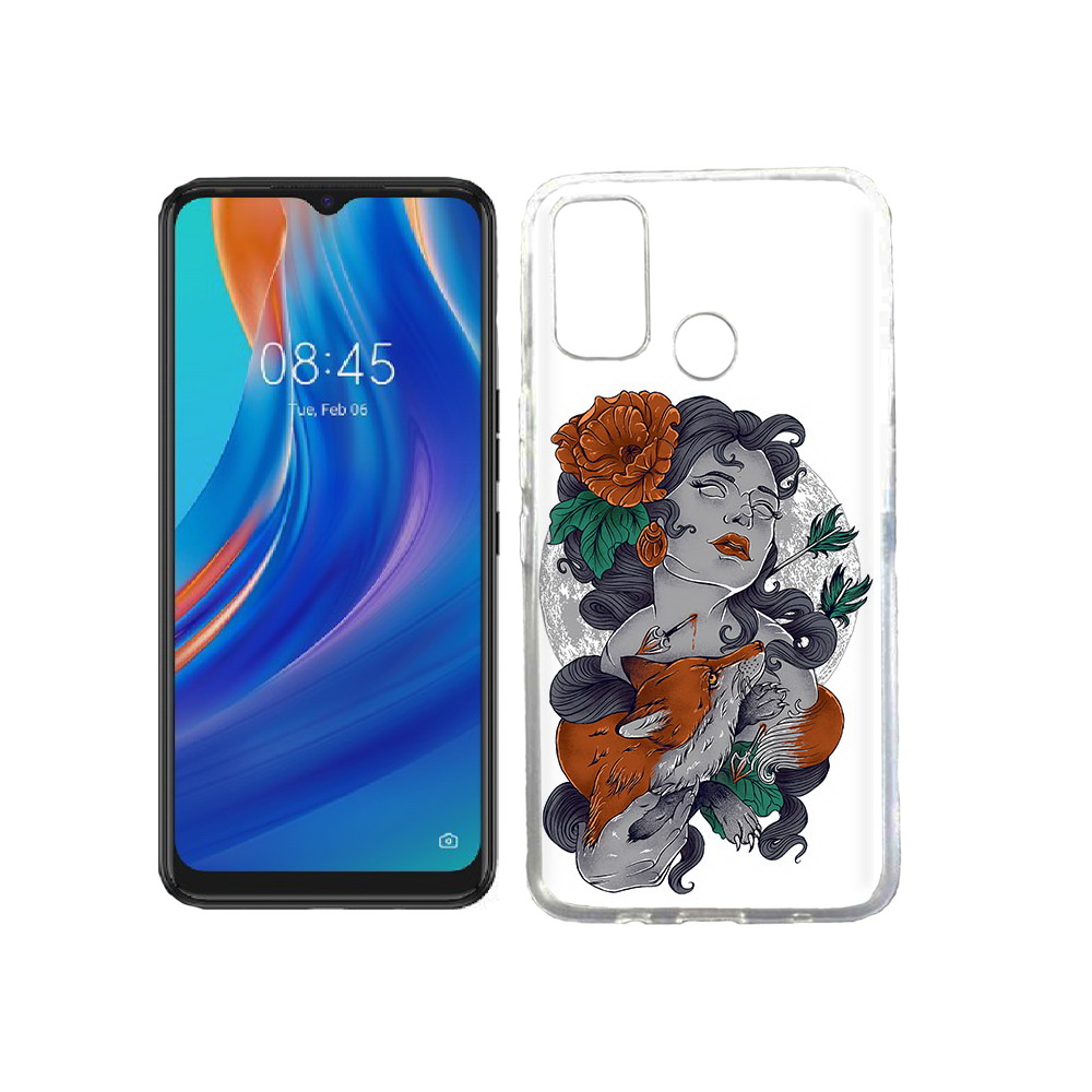 

Чехол MyPads Tocco для Tecno Spark 7T темная девушка с лисой, Прозрачный, Tocco
