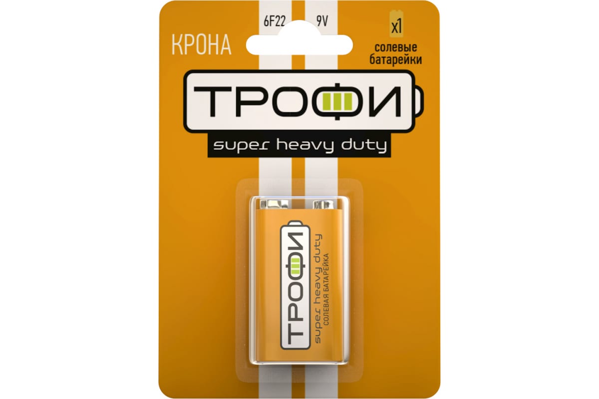 

Батарейка Трофи 6f22 Крона 9в ТРОФИ арт. 6F22-1BL