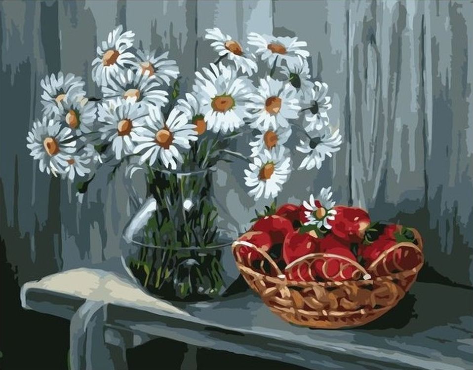 

Живопись по номерам Paintboy Ромашники и клубника 40x50, Ромашники и клубника