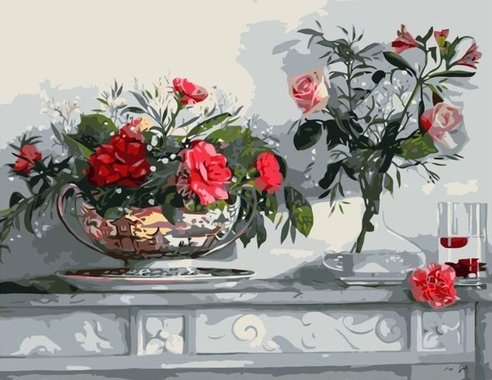фото Живопись по номерам paintboy розы в вазе 40x50