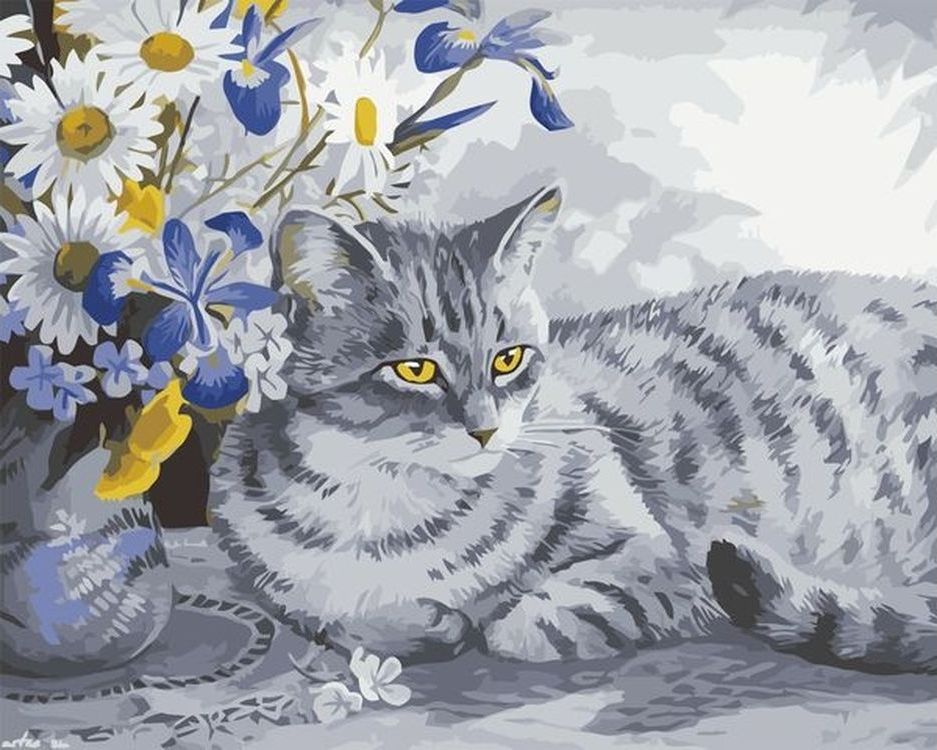 

Живопись по номерам Paintboy Кот у букета 40x50, Кот у букета