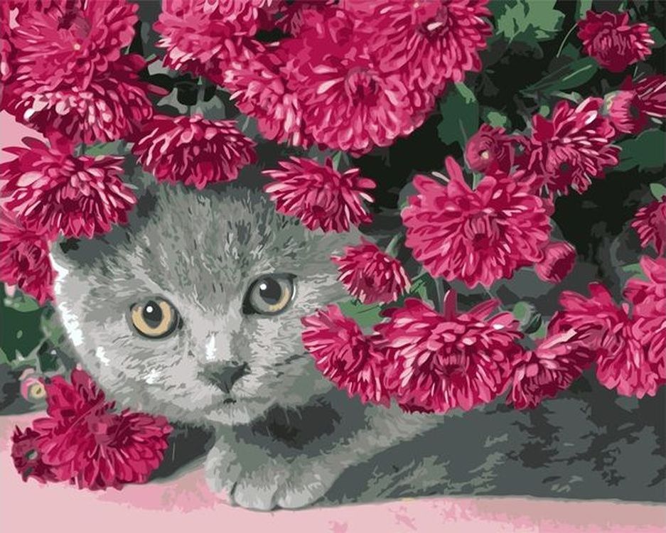 

Живопись по номерам Paintboy Котёнок в цветах 40x50, Котёнок в цветах