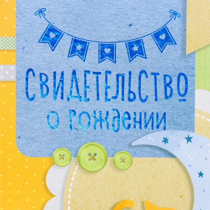 

Свидетельство о рождении Месяц тиснение, зеленый бант, А5, Разноцветный