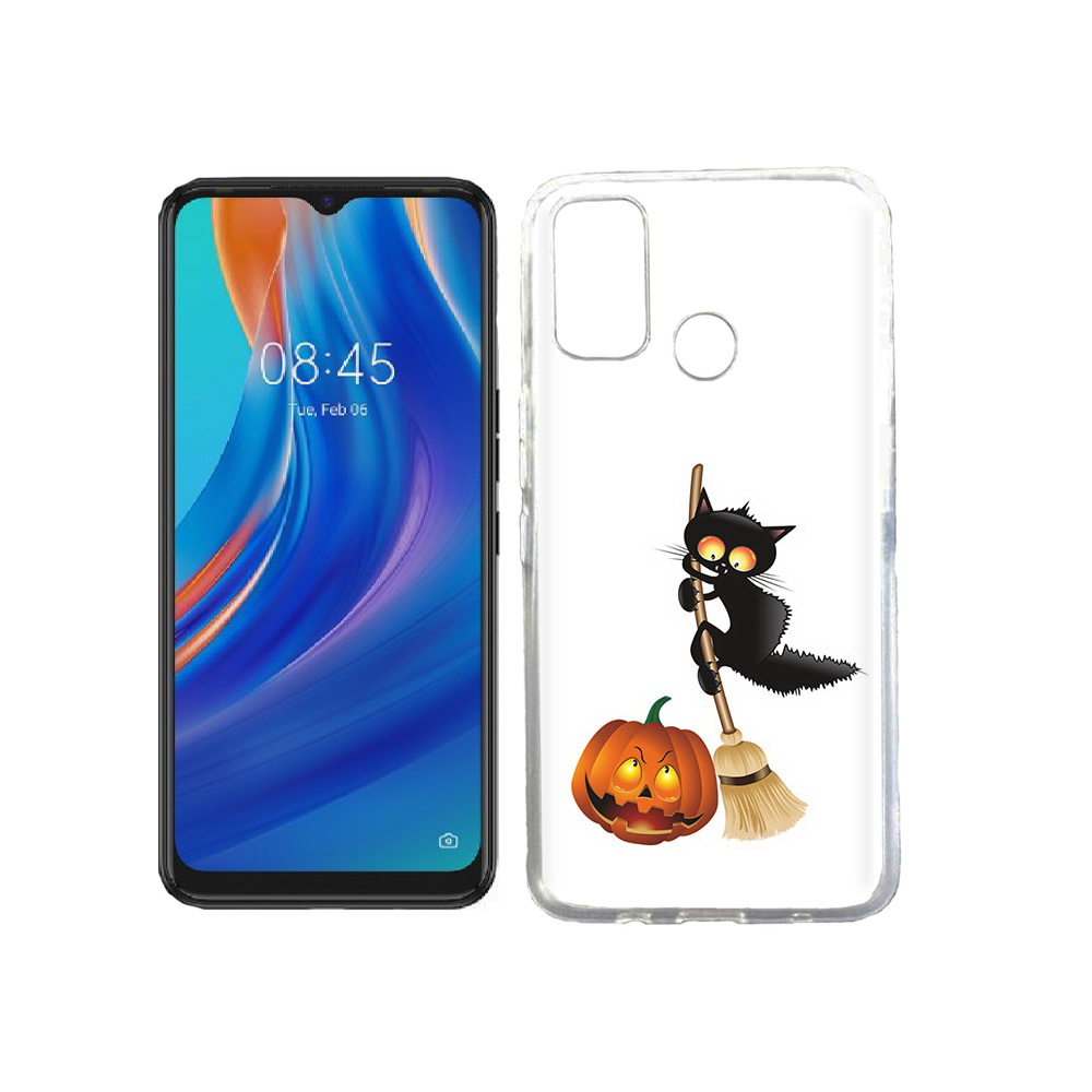 

Чехол MyPads Tocco для Tecno Spark 7T хэлуинский котик, Прозрачный, Tocco