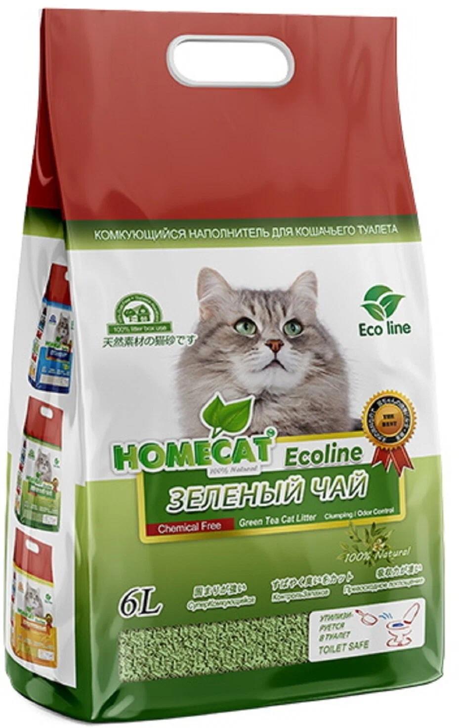 ПАК_6 HOMECAT Ecoline Зеленый чай 6 л комкующийся наполнитель для кошачьих туалетов с аром