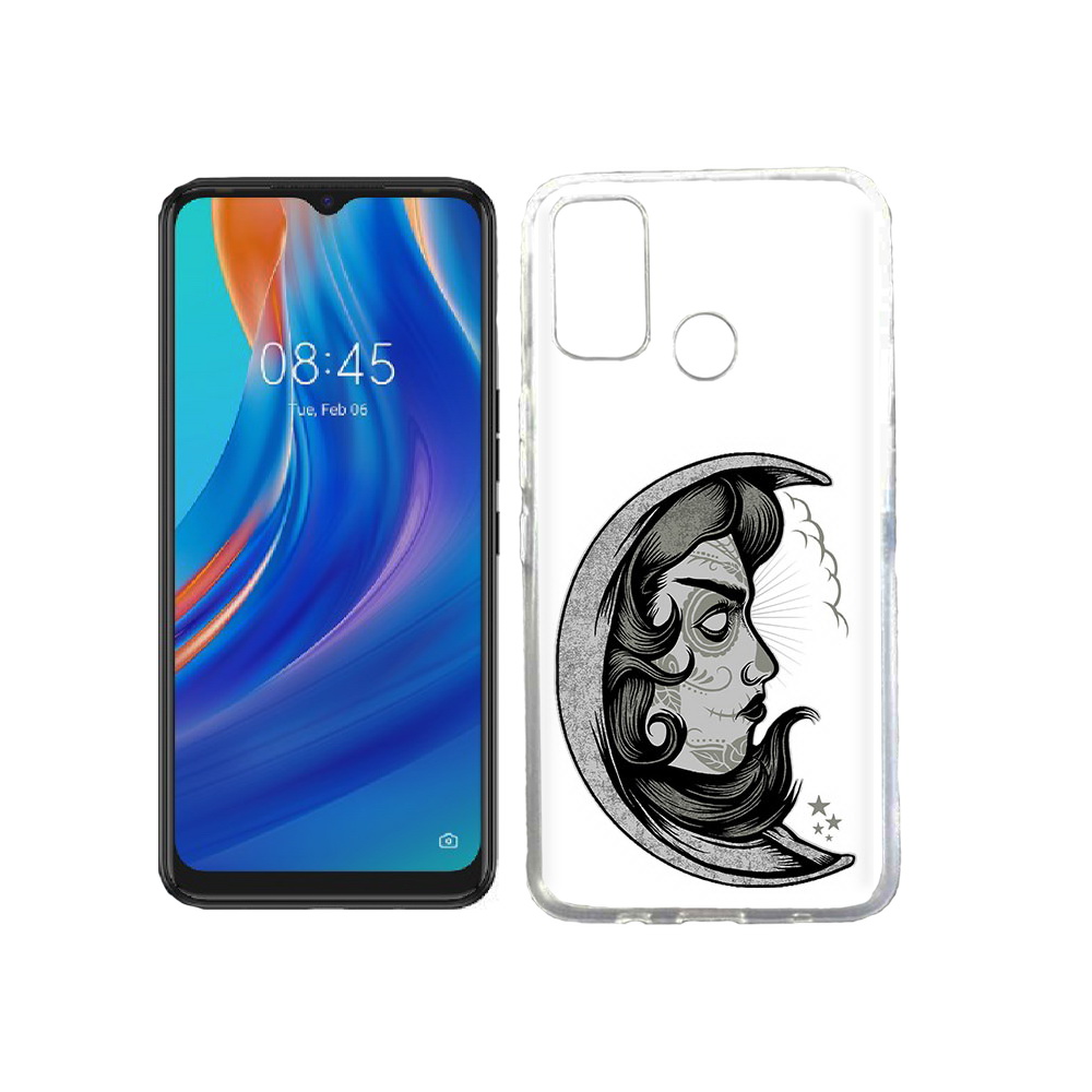 

Чехол MyPads Tocco для Tecno Spark 7T черно белая луна с лицом, Прозрачный, Tocco