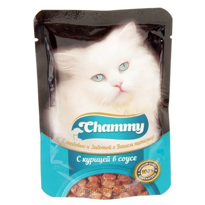 Влажный корм для кошек Chammy, с курицей в соусе, 24шт по 85г