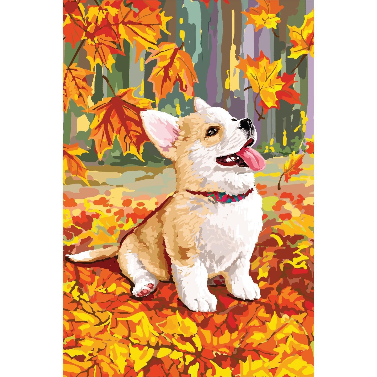 

Алмазная мозаика Школа талантов Щенок и осень, 15х21 см, Щенок и осень