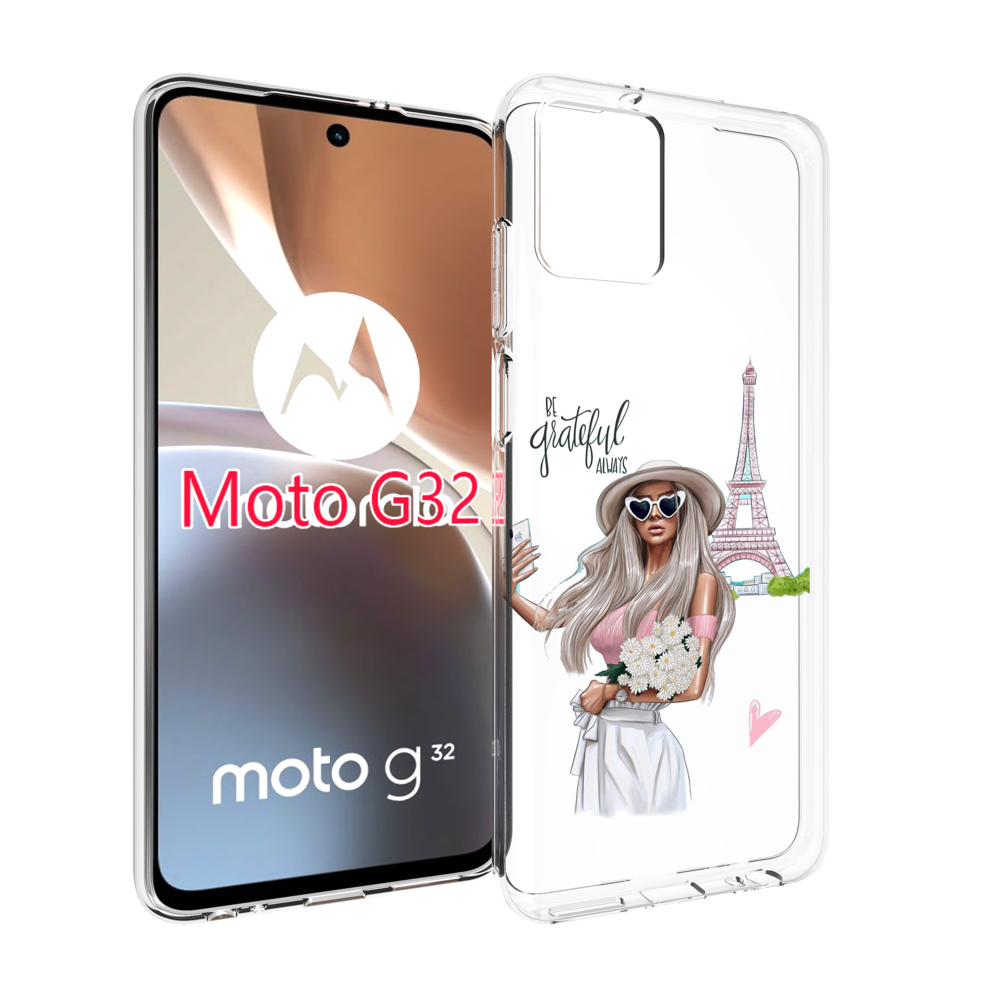 

Чехол MyPads Селфи-в-Париже женский для Motorola Moto G32, Прозрачный, Tocco