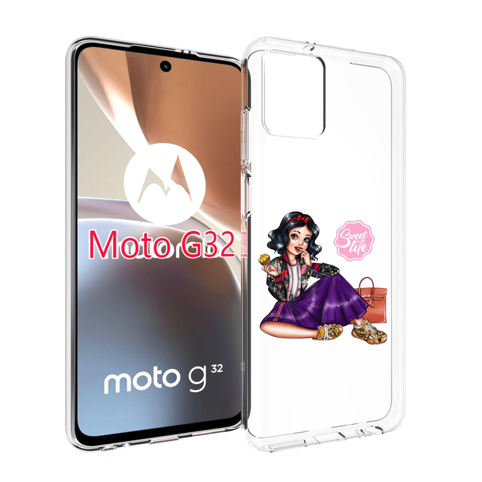 

Чехол MyPads Сладкая-жизнь женский для Motorola Moto G32, Прозрачный, Tocco