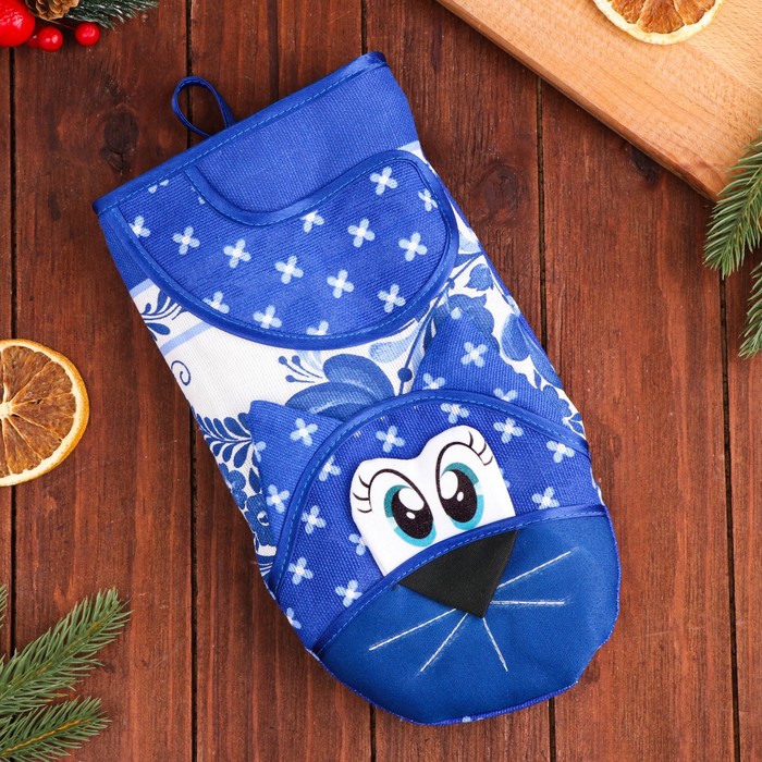 

Прихватка - рукавица "Кот " 3 вид, гжель