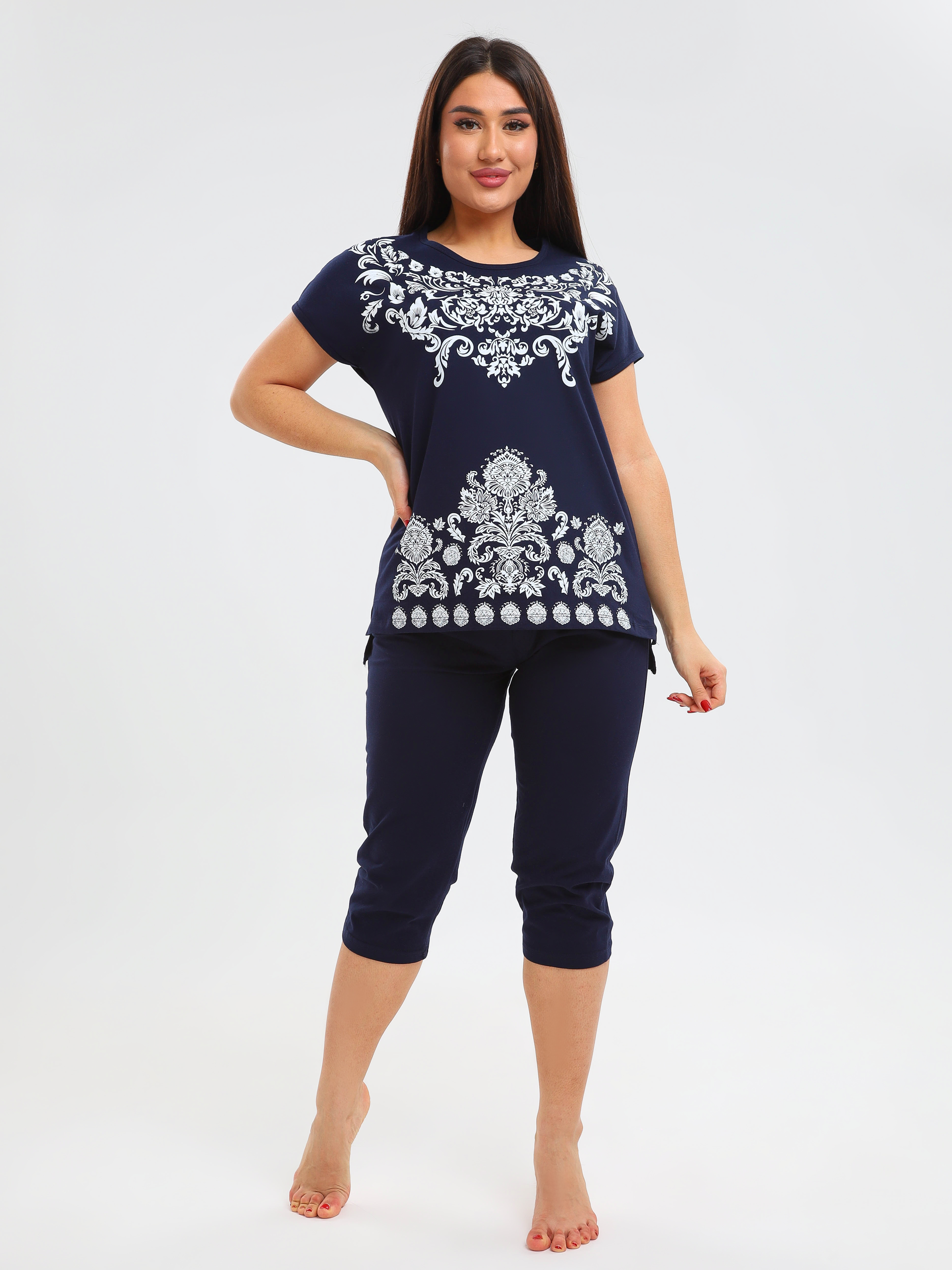 

Пижама женская Soft home П003 синий 48 RU, Белый;синий, П004