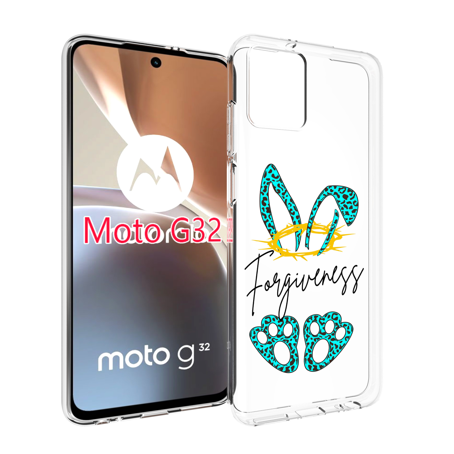 

Чехол MyPads бирюзовое лапки и ушки женский для Motorola Moto G32, Прозрачный, Tocco