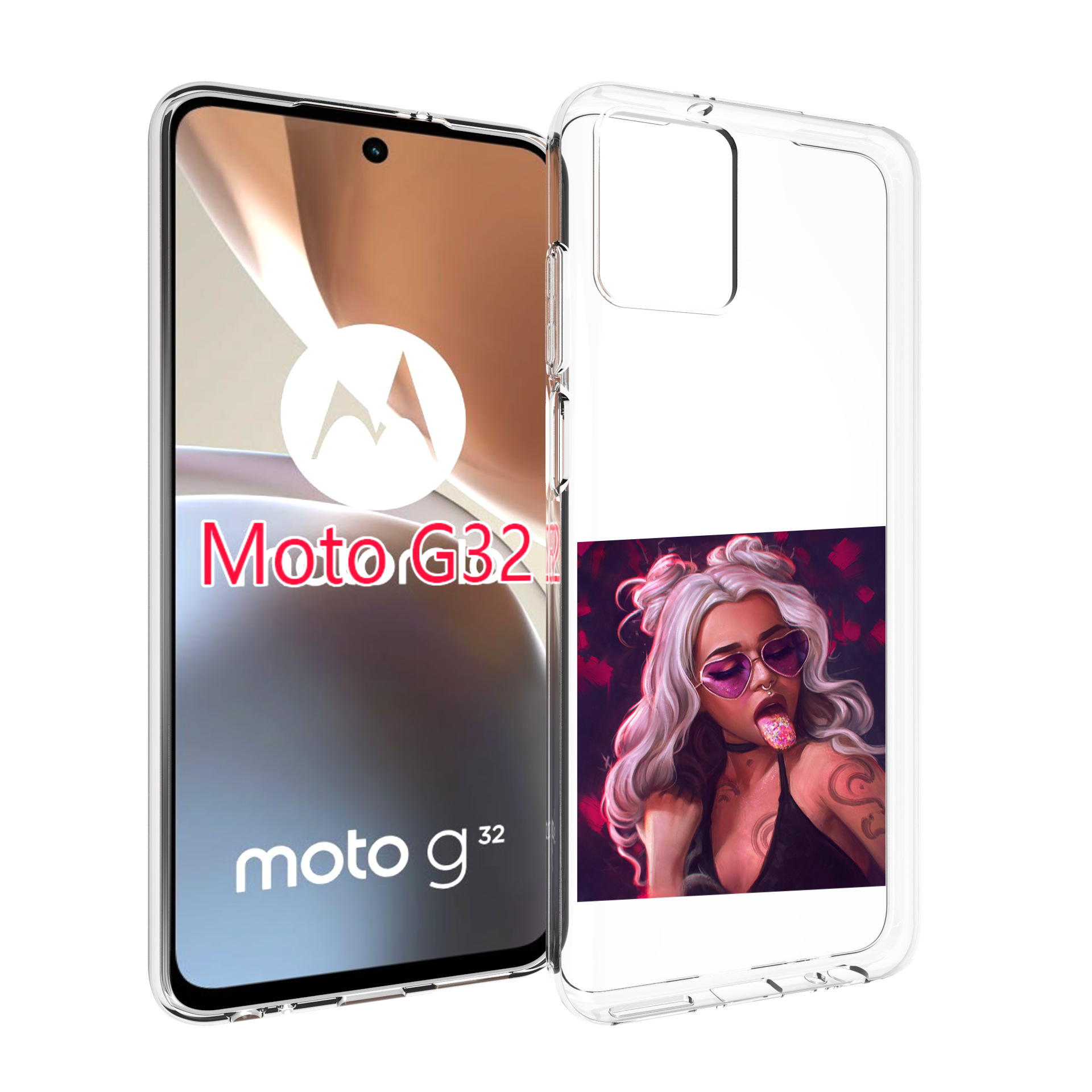 

Чехол MyPads блестящий-язык женский для Motorola Moto G32, Прозрачный, Tocco