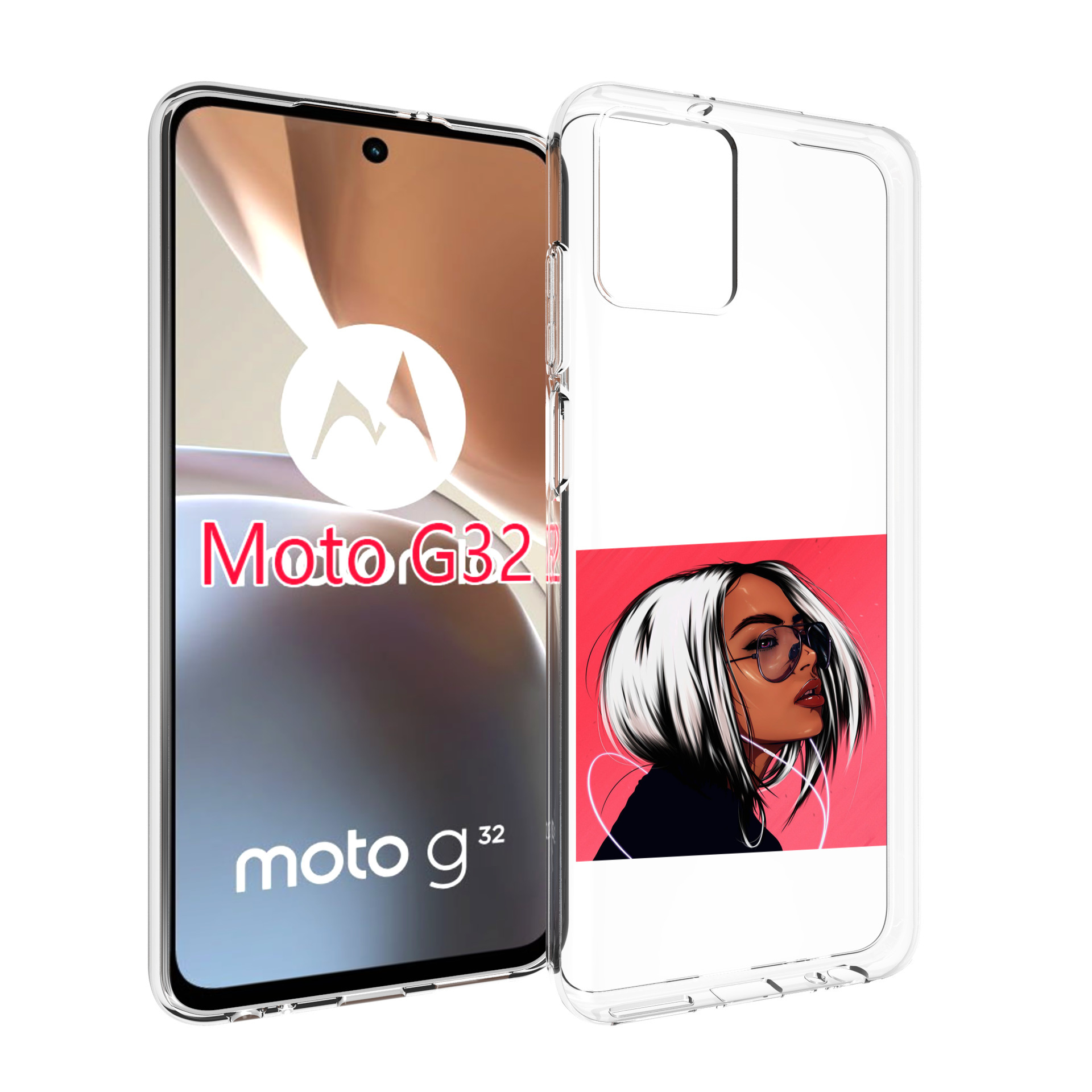 Чехол MyPads блондинка-в-прозрачных-очках женский для Motorola Moto G32