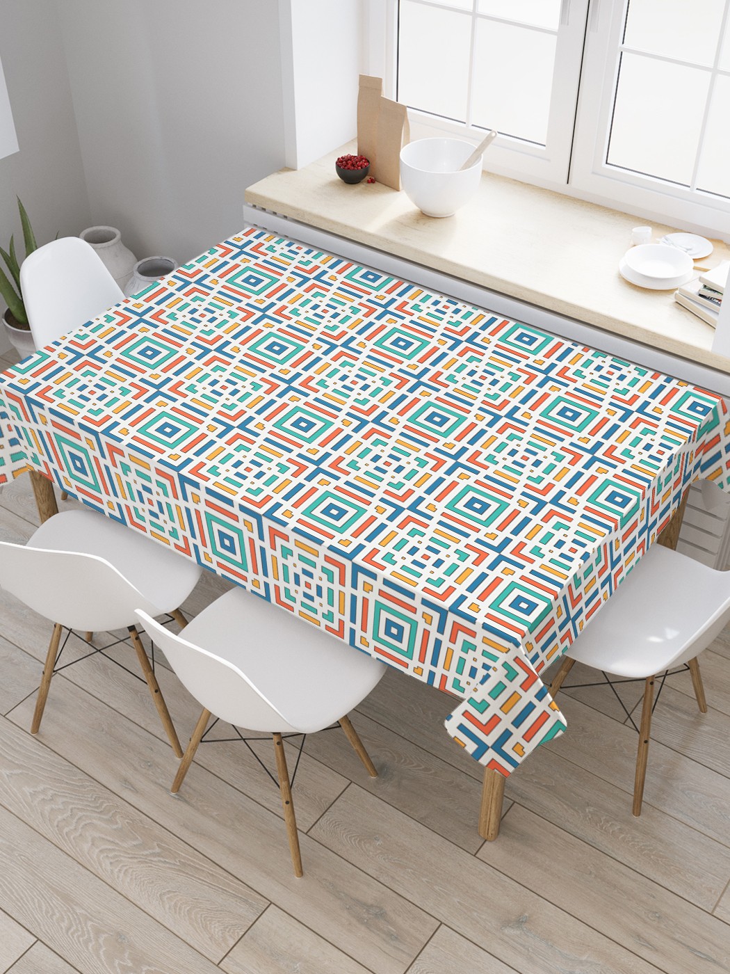 

Скатерть прямоугольная JoyArty "Геометрический калейдоскоп" из оксфорда, 120x145 см, Голубой, Геометрический калейдоскоп