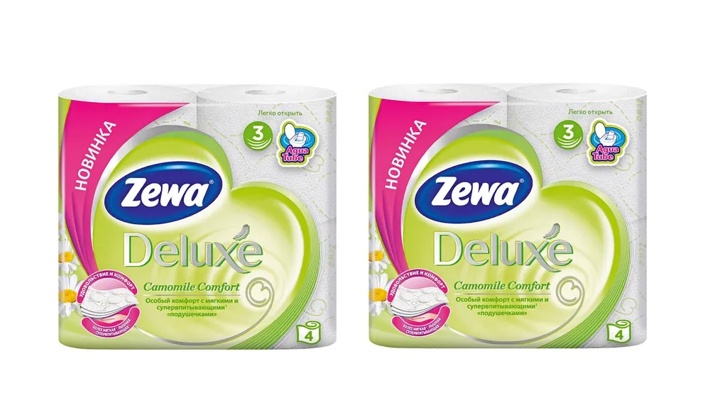 

Туалетная бумага Zewa Deluxe 3 слоя Ромашка 4 шт 2 уп, Белый