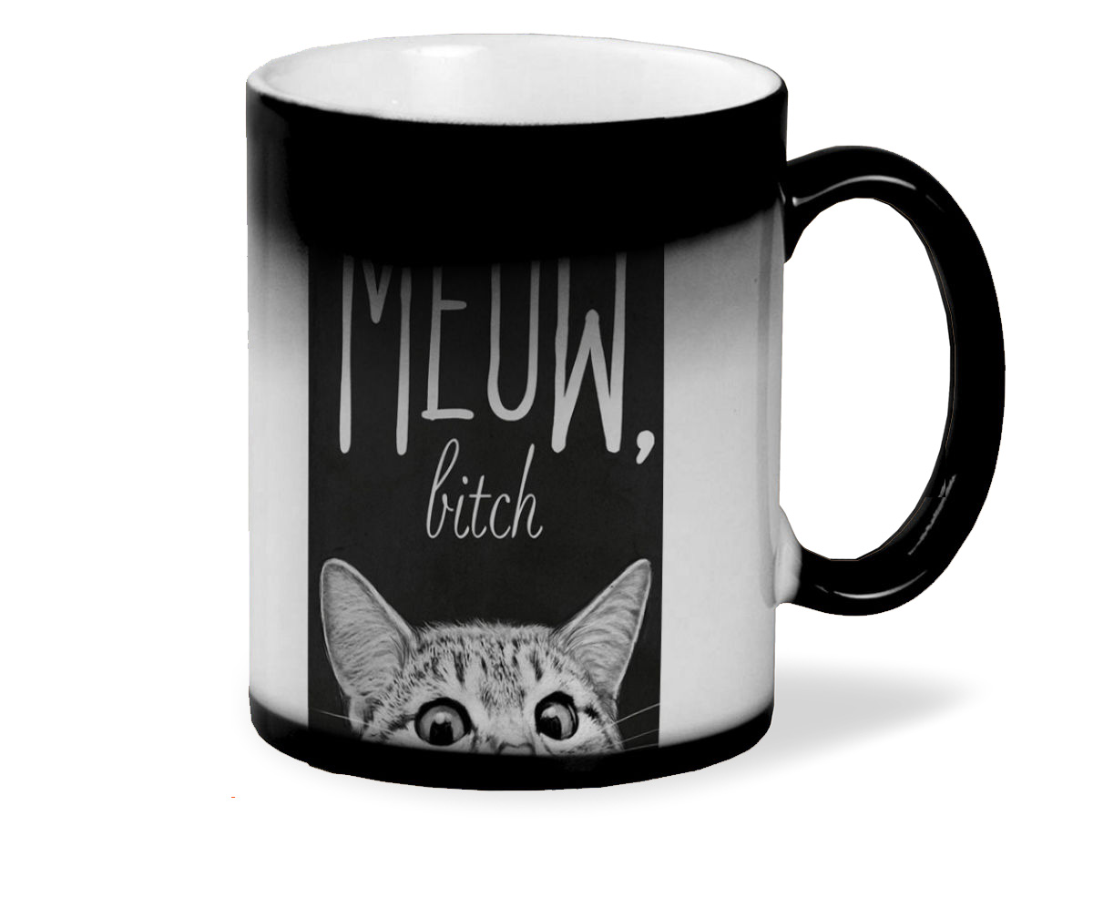 фото Кружка хамелеон черный coolpodarok meow bitch кот