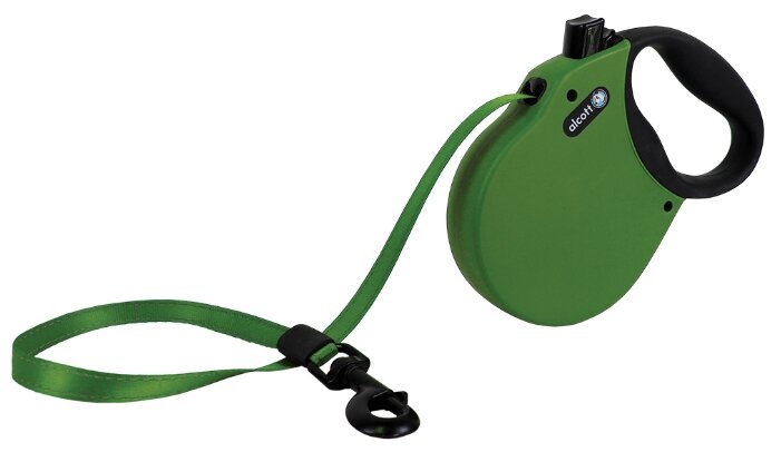 фото Рулетка для собак alcott adventure l до 50 кг антискользящая ручка , лента, зеленый 5 м