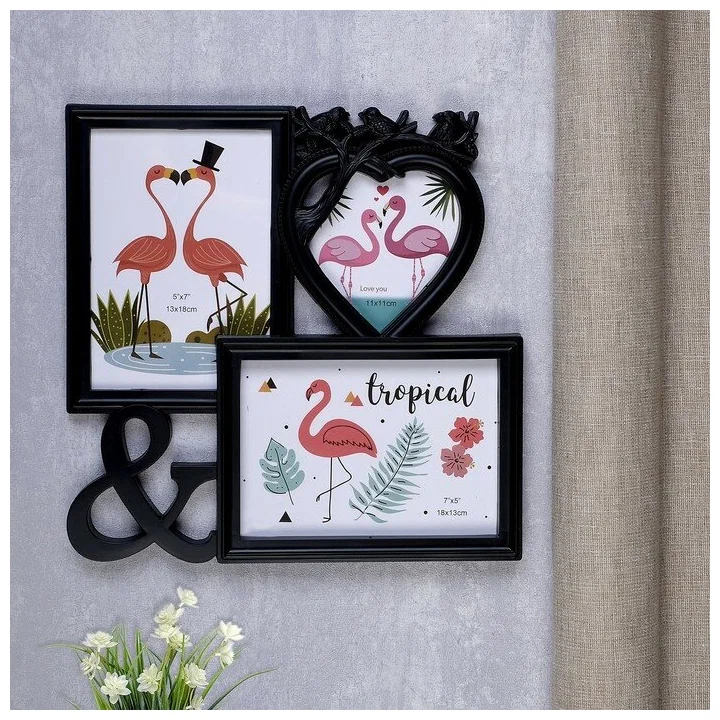 

Фоторамка пластик на 3 фото 11х11, 13х18 см "Птицы на веточке" чёрная 29х29 см Sima-Land, Черный