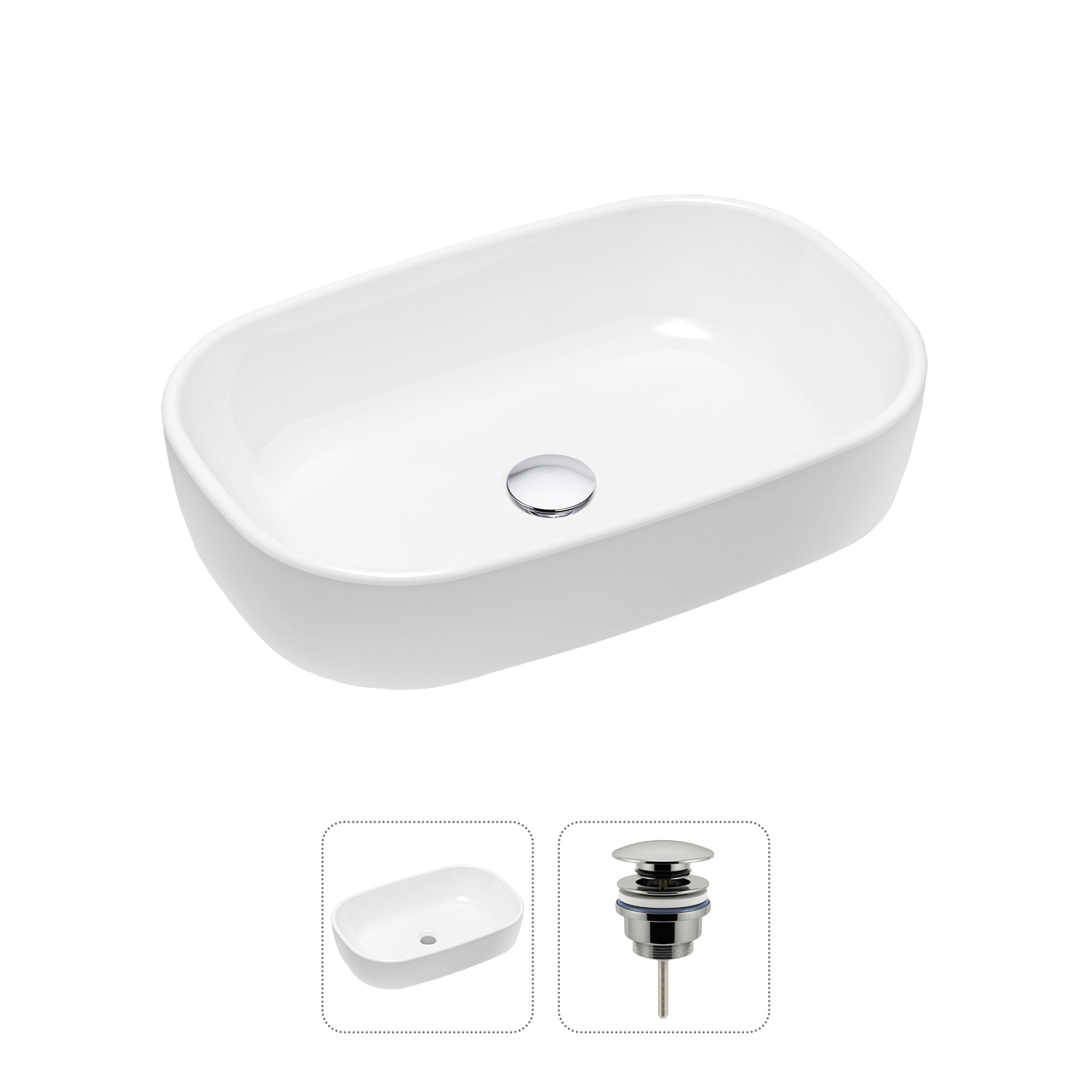 

Комплект 2 в 1 Lavinia Boho Bathroom Sink 21520789: накладная раковина, донный клапан, Белый, Комплект с раковиной Lavinia Boho 33311002 (универсальный д/к, с сифоном №2)