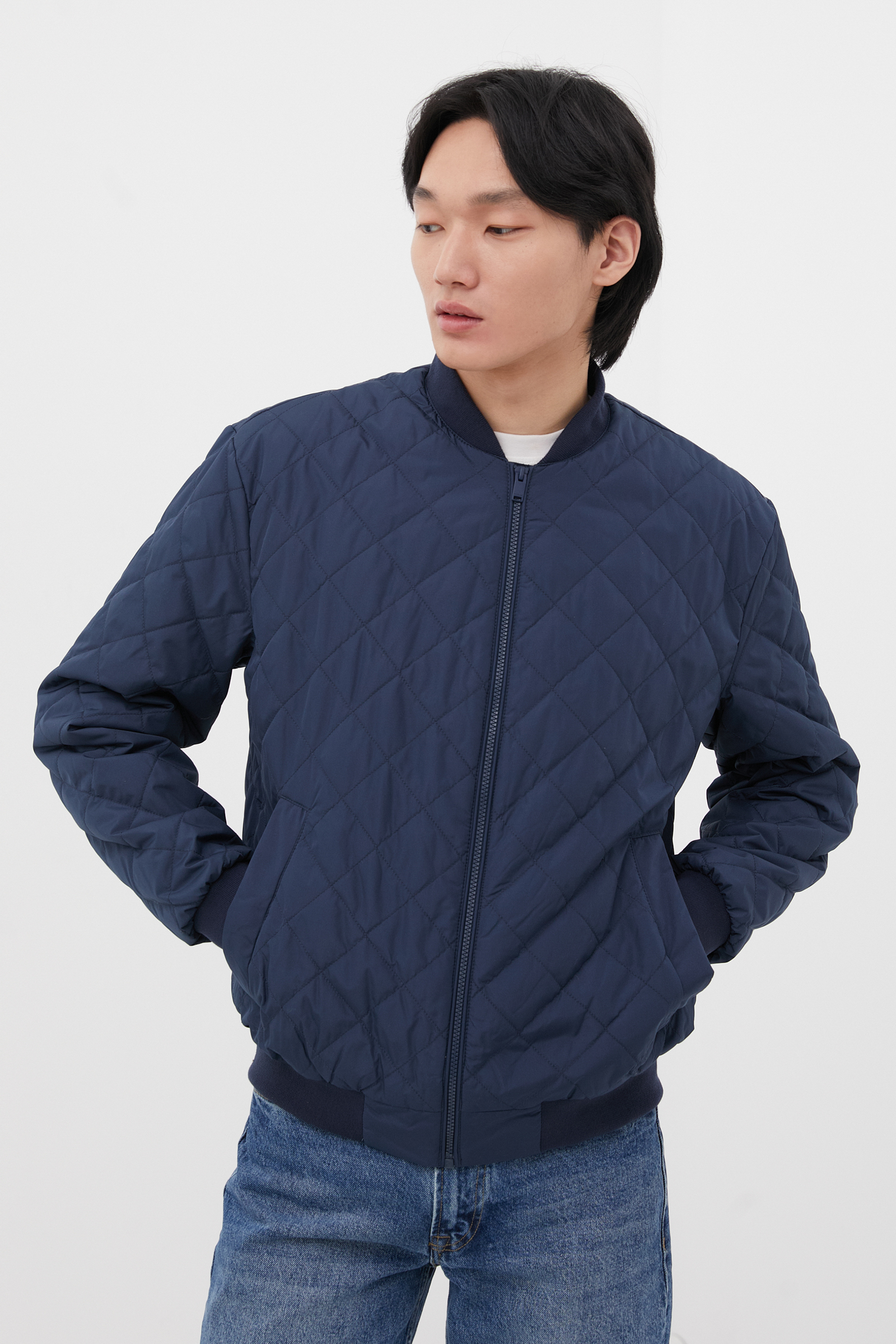 фото Бомбер мужской finn flare fbc21017 синий 3xl