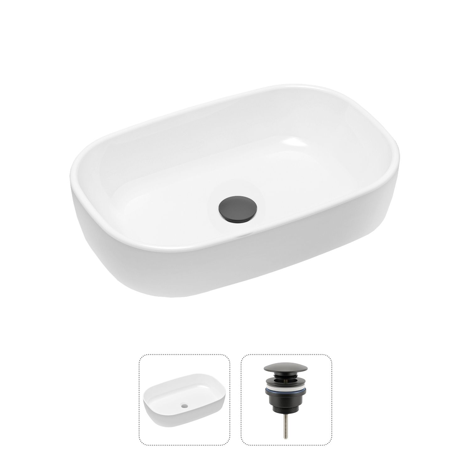 фото Комплект 2 в 1 lavinia boho bathroom sink slim 21520801: накладная раковина, донный клапан