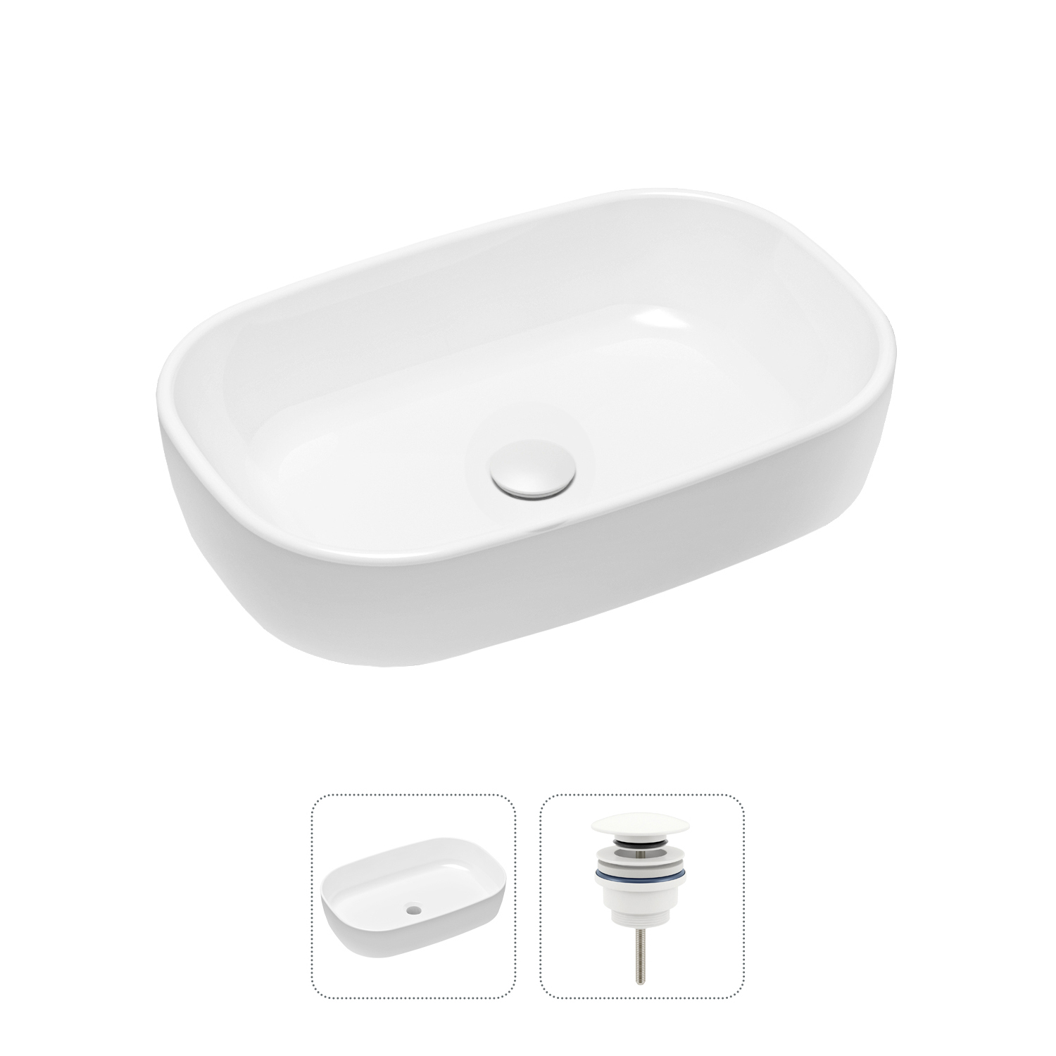 фото Комплект 2 в 1 lavinia boho bathroom sink slim 21520807: накладная раковина, донный клапан