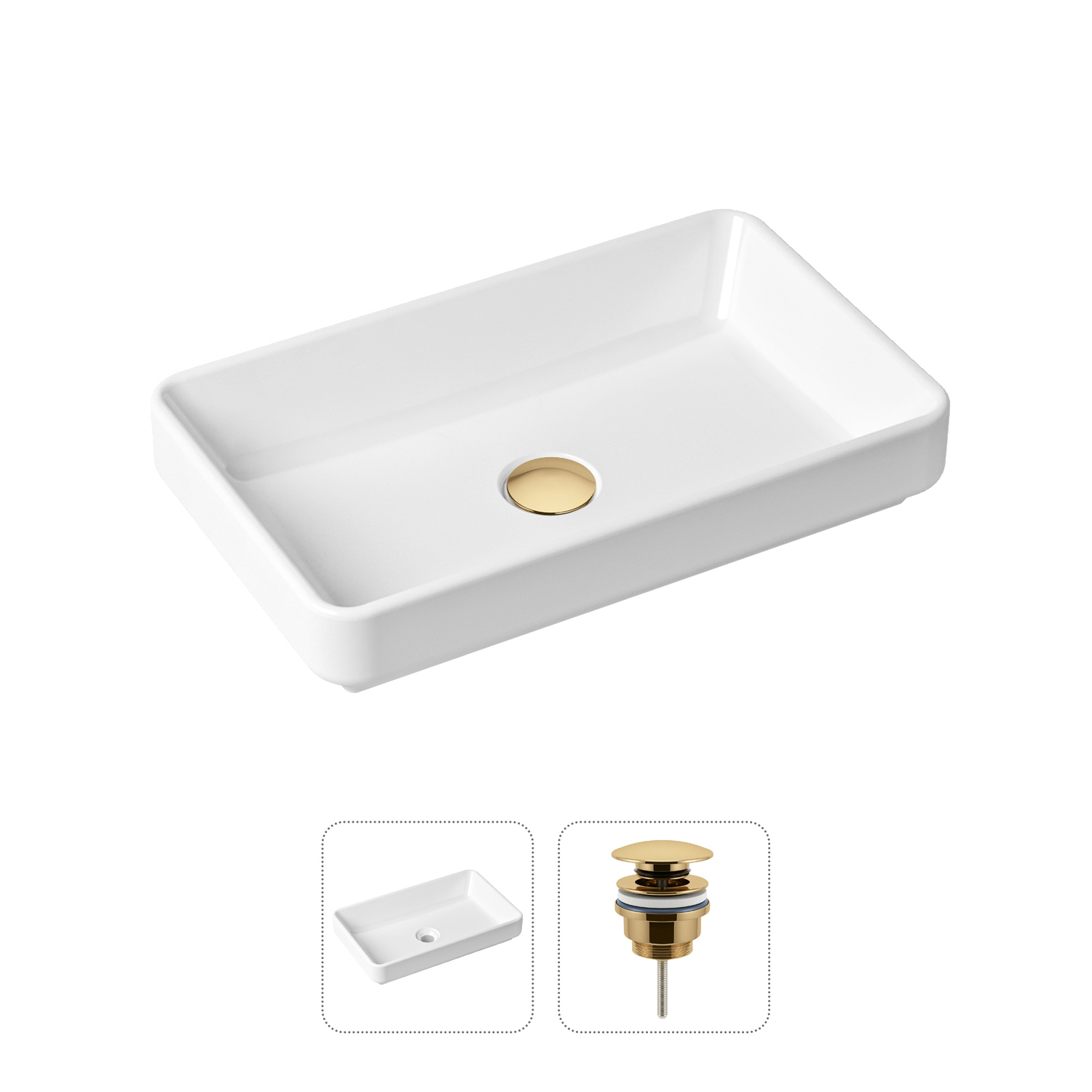 фото Комплект 2 в 1 lavinia boho bathroom sink slim 21520813: накладная раковина, донный клапан