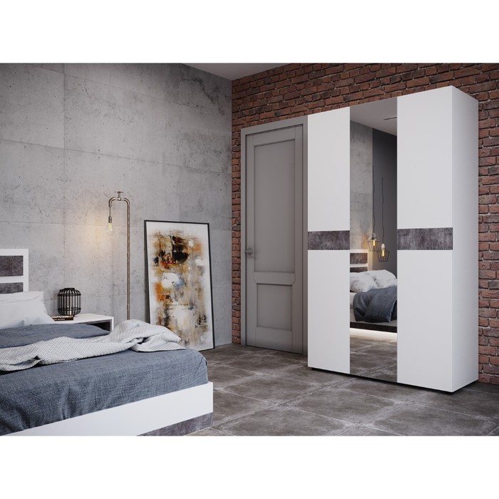 

Шкаф 3х ств с зеркалом Мечта, 1200х520х2100, Белый/Бетон, Белый;серый, Мечта