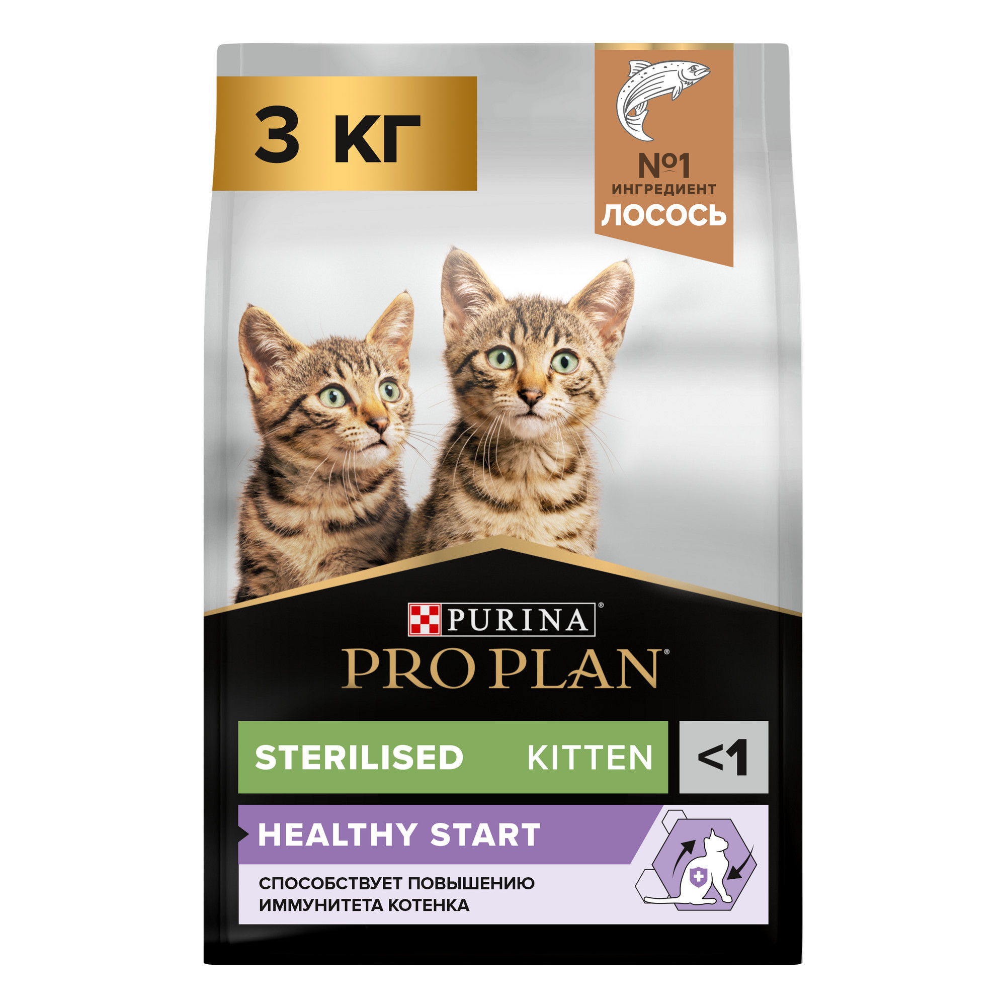 

Сухой корм для котят PRO PLAN для стерилизованных с лососем, 3 кг, Sterilised Kitten