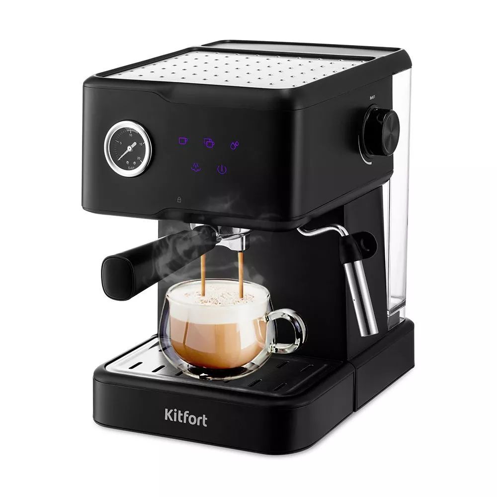 Рожковая кофеварка Kitfort КТ-7124 черный кофеварка galaxy gl 0755 рожковая 900 вт 0 24 л капучинатор бежевая