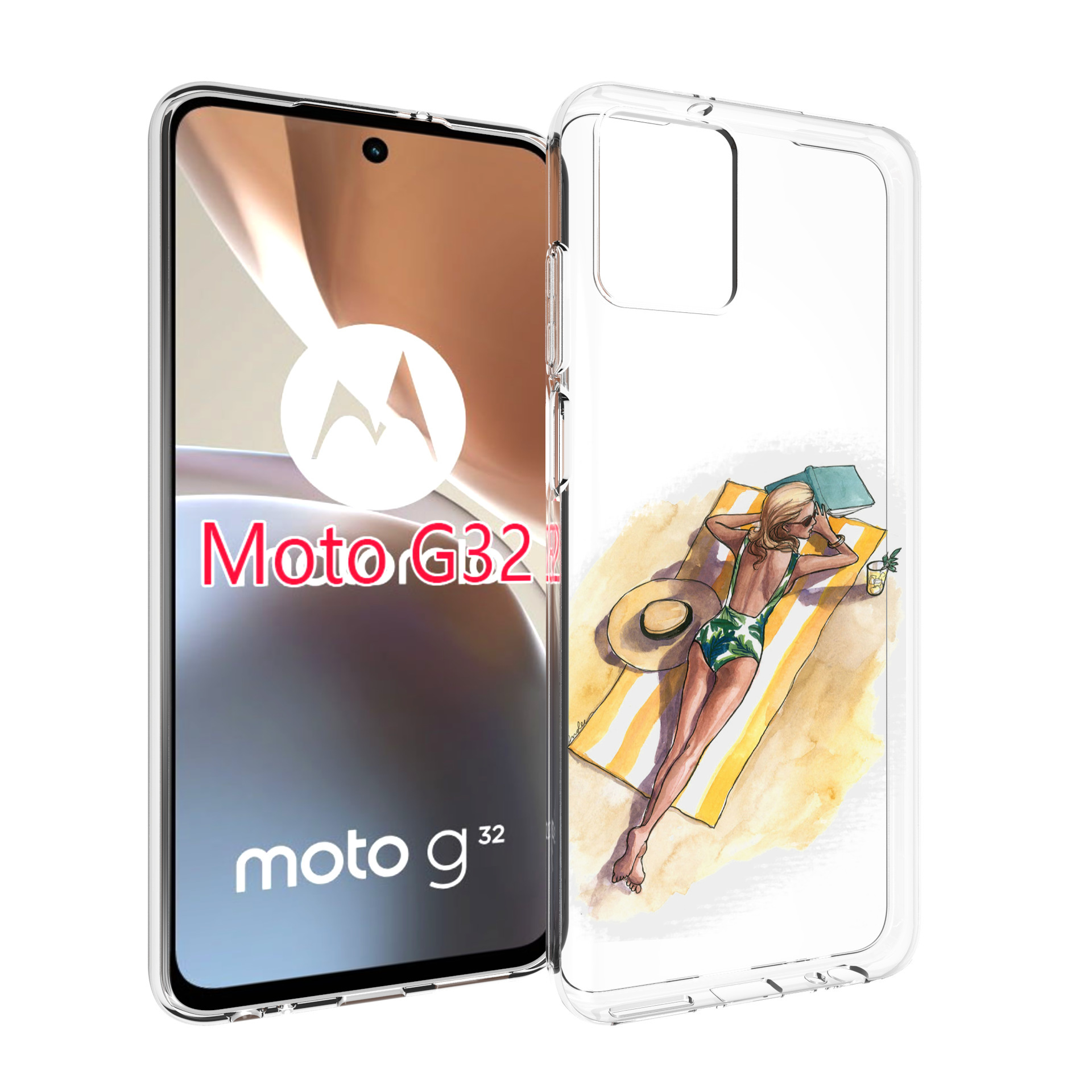 

Чехол MyPads девушка на пляже женский для Motorola Moto G32, Прозрачный, Tocco