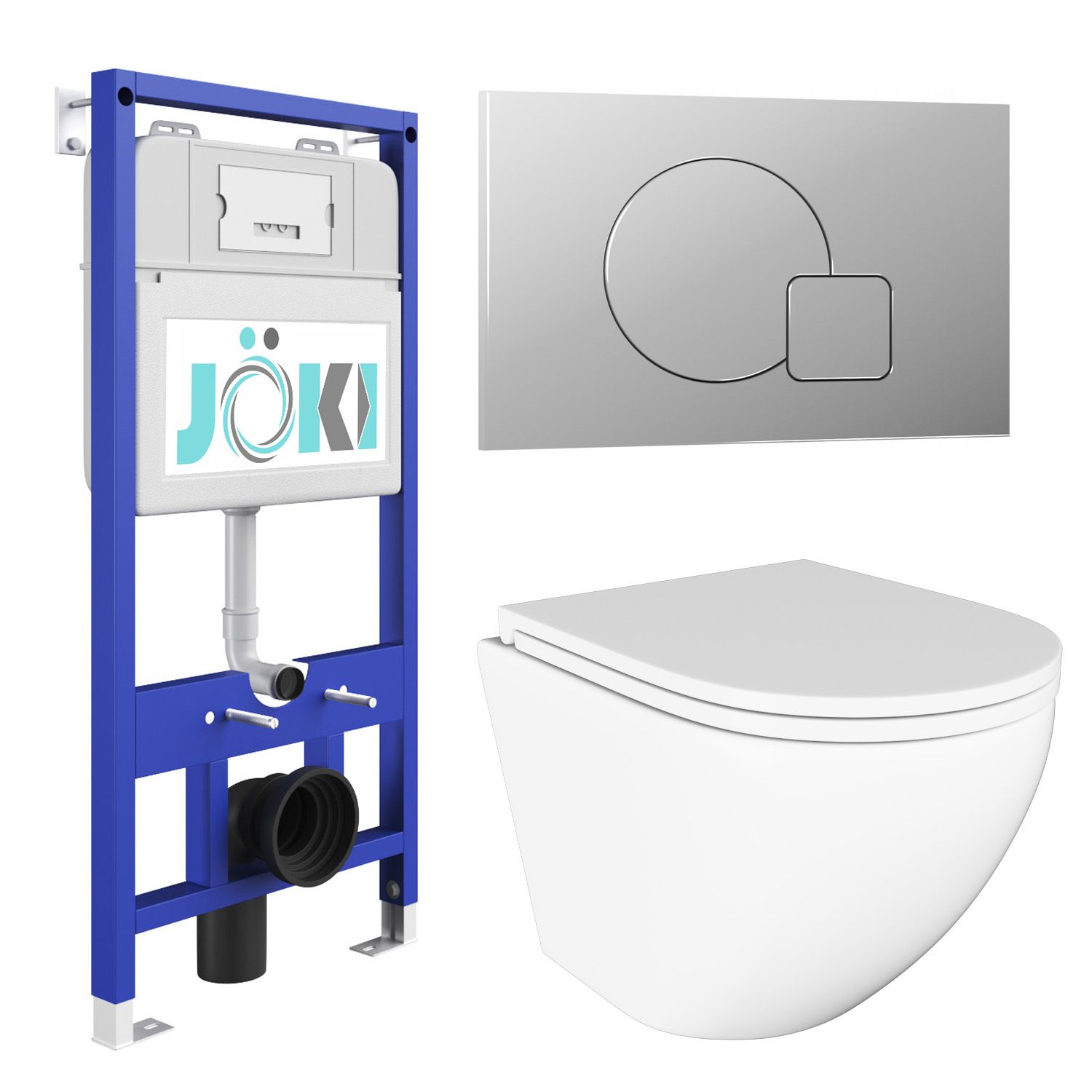 

Инсталляция JOKI JK01150 + кнопка JK022537CH хром + унитаз Stella JK1021007 белый