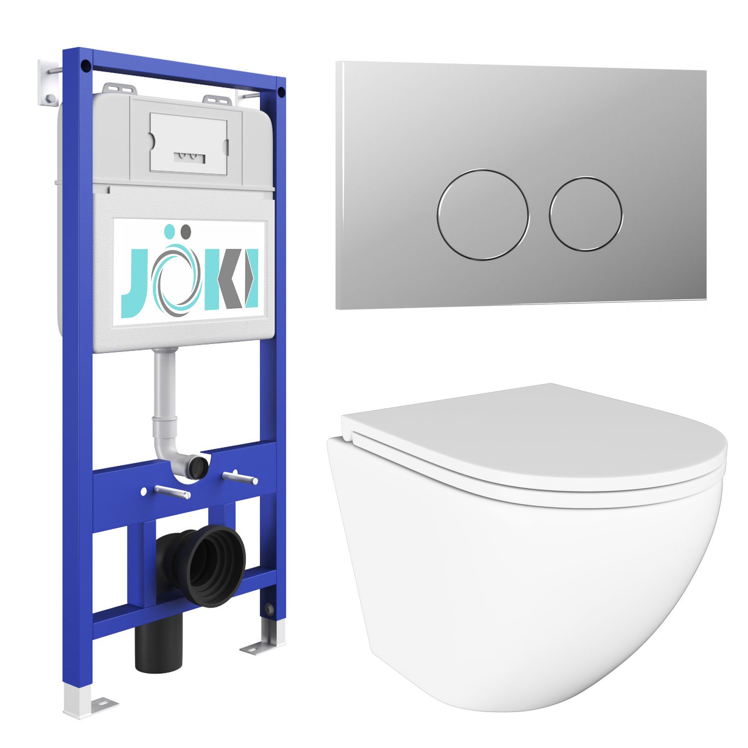 

Инсталляция JOKI JK01150 + кнопка JK102510CH хром + унитаз Stella JK1021007 белый