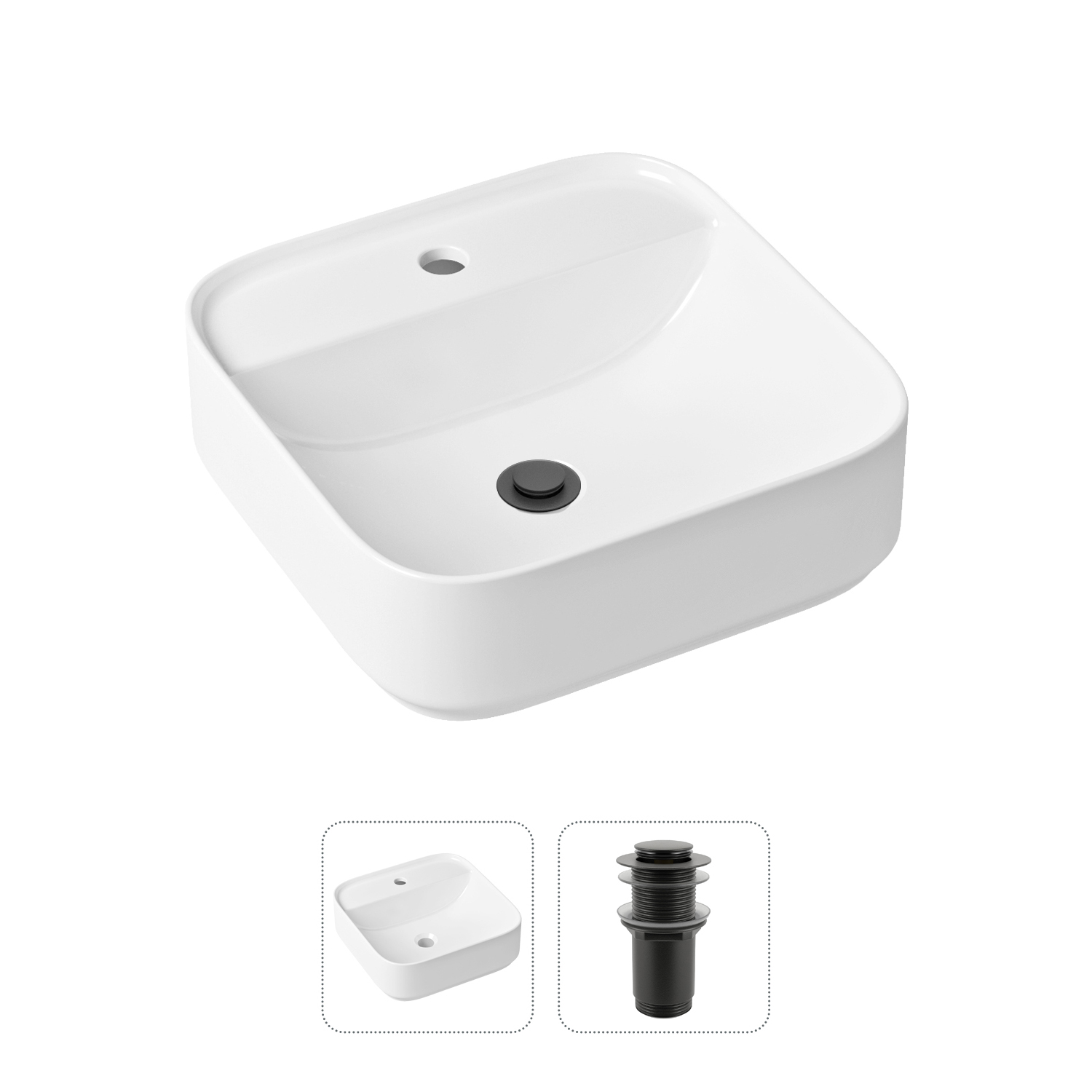 

Комплект 2 в 1 Lavinia Boho Bathroom Sink Slim 21520840: накладная раковина, донный клапан, Черный, Комплект раковин Lavinia Boho 33311007 (д/к без перелива, с сифоном №2)