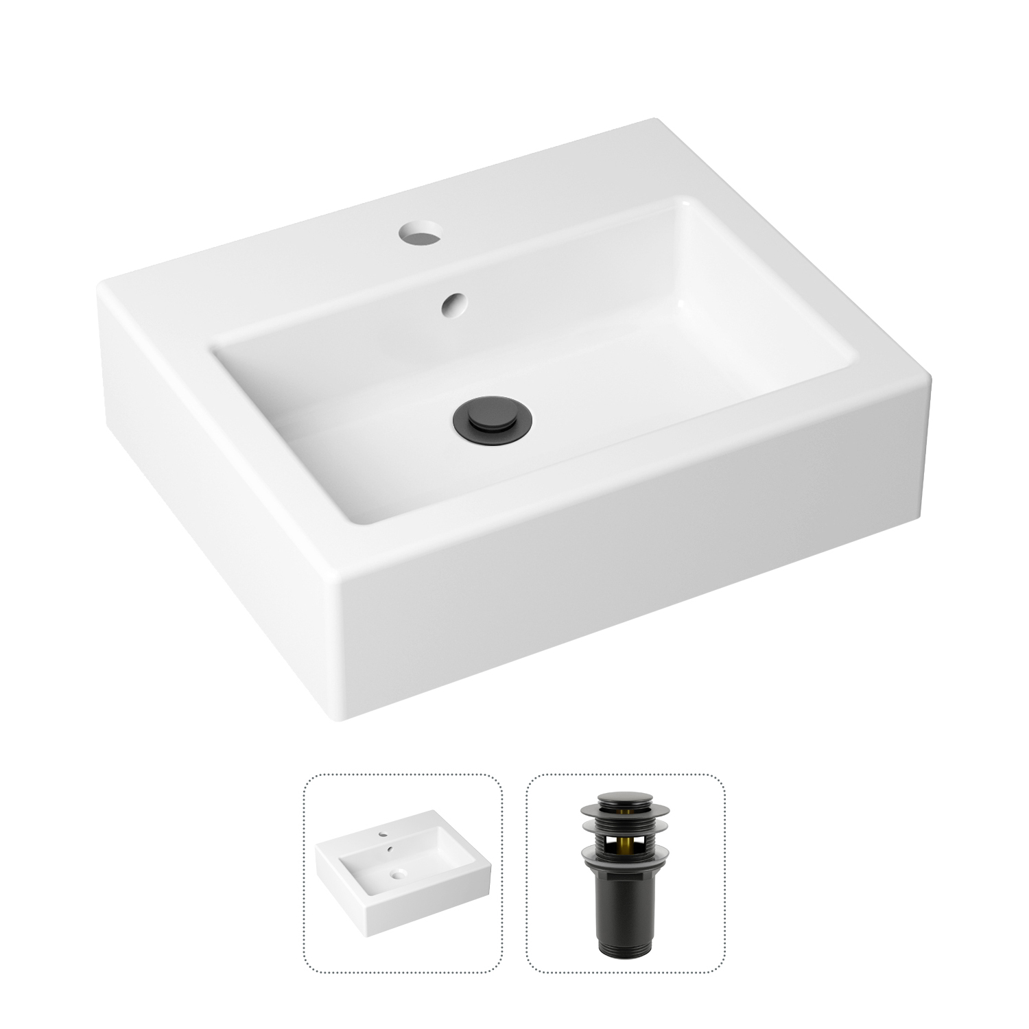 

Комплект 2 в 1 Lavinia Boho Bathroom Sink 21520910: накладная раковина, донный клапан, Черный, Комплект раковин Lavinia Boho 33311013 (д/к с переливом, с сифоном №2)