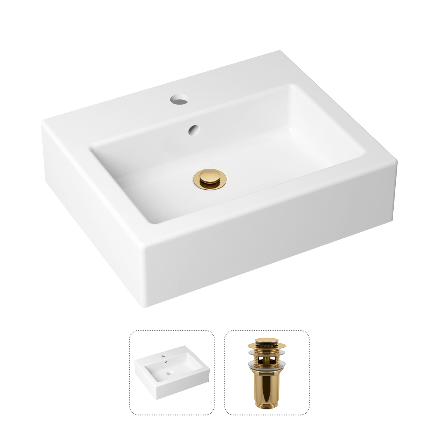 

Комплект 2 в 1 Lavinia Boho Bathroom Sink 21520912: накладная раковина, донный клапан, Золотистый, Комплект раковин Lavinia Boho 33311013 (д/к с переливом, с сифоном №2)