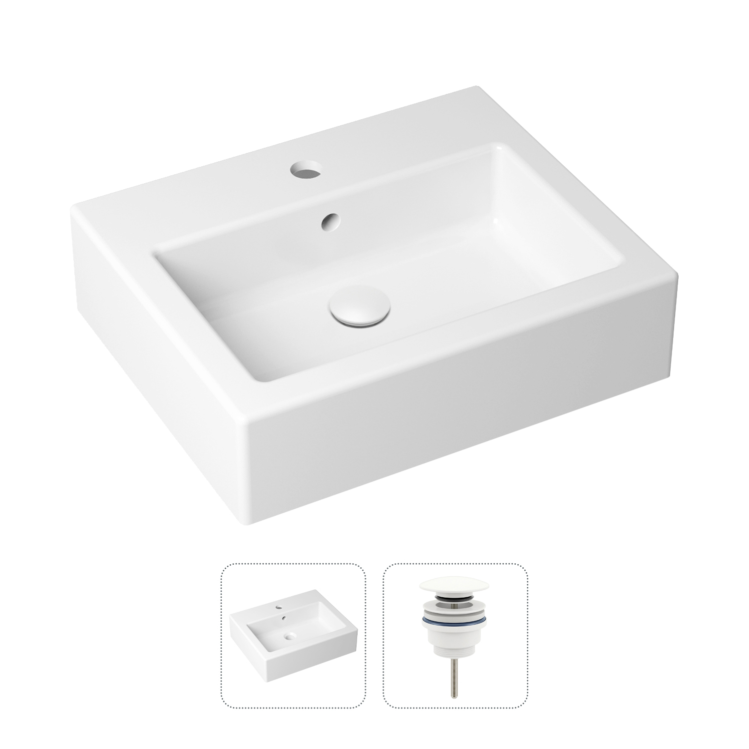 

Комплект 2 в 1 Lavinia Boho Bathroom Sink 21520917: накладная раковина, донный клапан, Белый, Комплект с раковиной Lavinia Boho 33311013 (универсальный д/к, с сифоном №2)