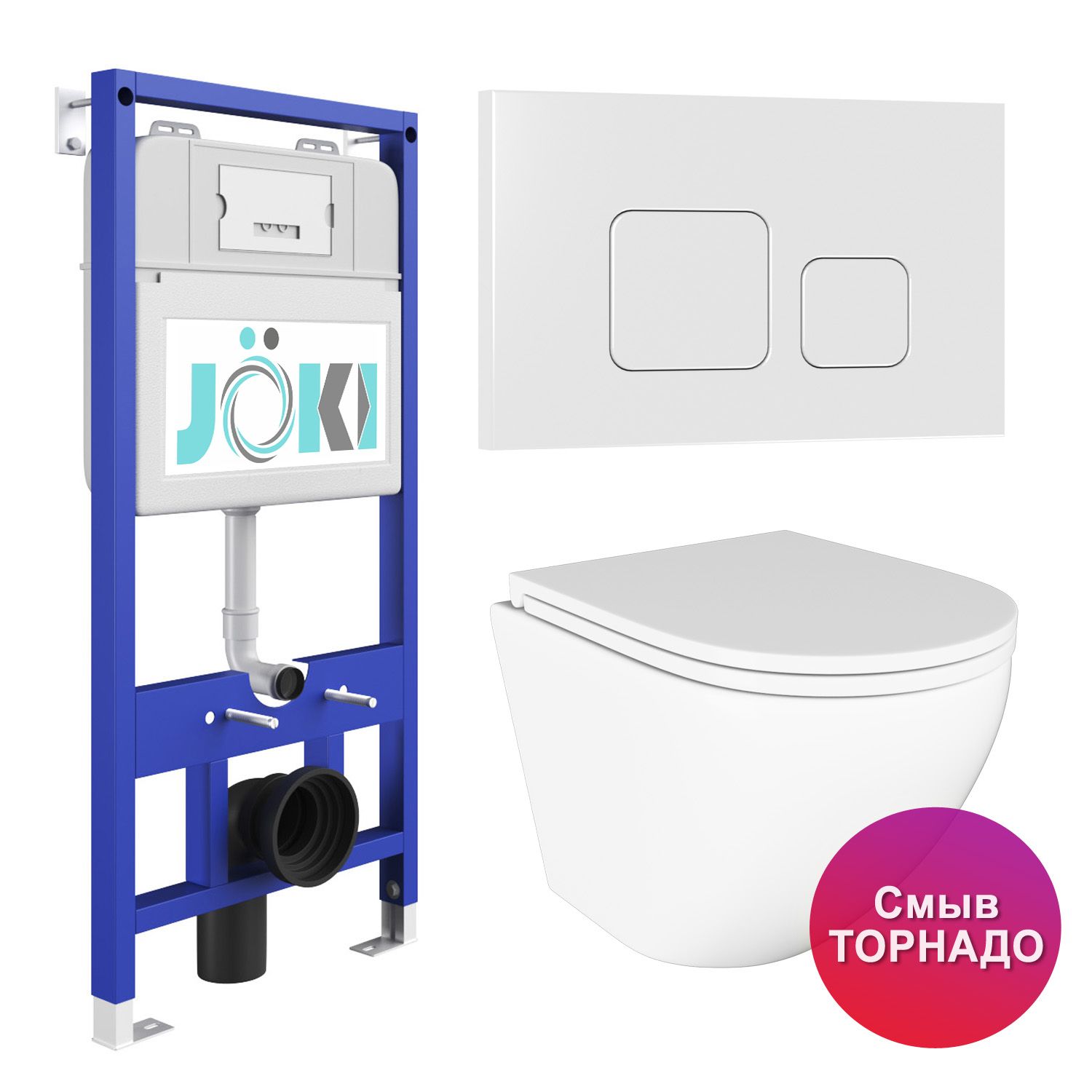 Инсталляция JOKI JK01150 + кнопка JK021531WM белая + унитаз Stella T JK1101010 белый